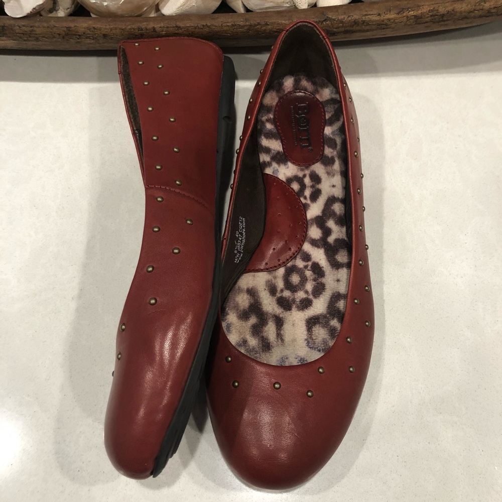 Born Red Leather Comfort Shoes Bronx Studs - Picture 4 of 8